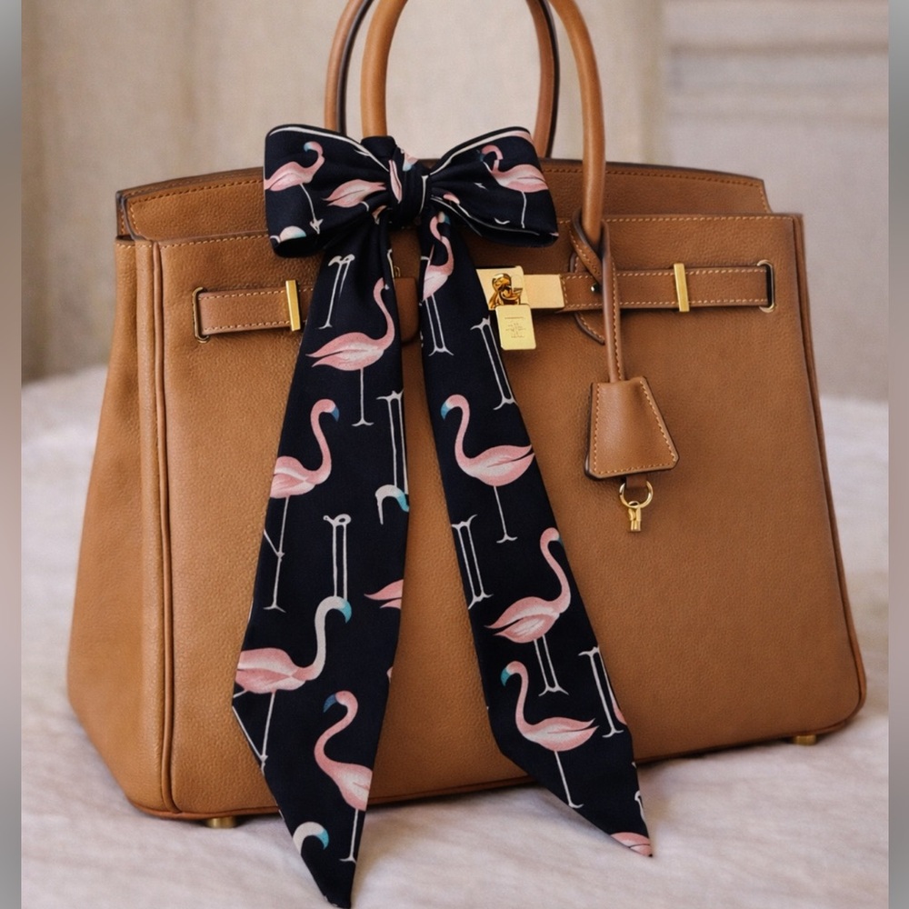 PINK FLAMINGO SKINNY SCARF BANDEAU BOW BAG HANDLE WRAP 33x2 NEW